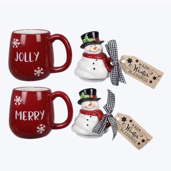 Set of two Snowman mugs with lids - Picture 1 of 5